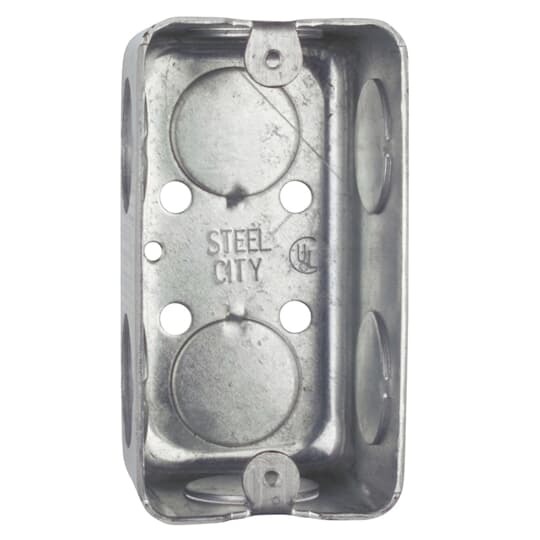 One Gang Utility Box, 13.0 Cubic Inches, 4 Inches Long x 2-1/8 Inches Wide x 1-7/8 Inches Deep, 3/4 Inch Knockouts, Pre-Galvanized Steel, Drawn Construction, with Ground Screw, For use with Conduit