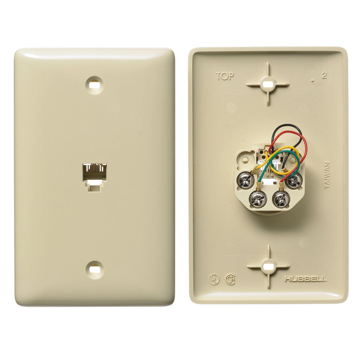 Plates, 1-Gang, With Jack, 6-Position 4-Conductor, Screw Terminal, Electric Ivory