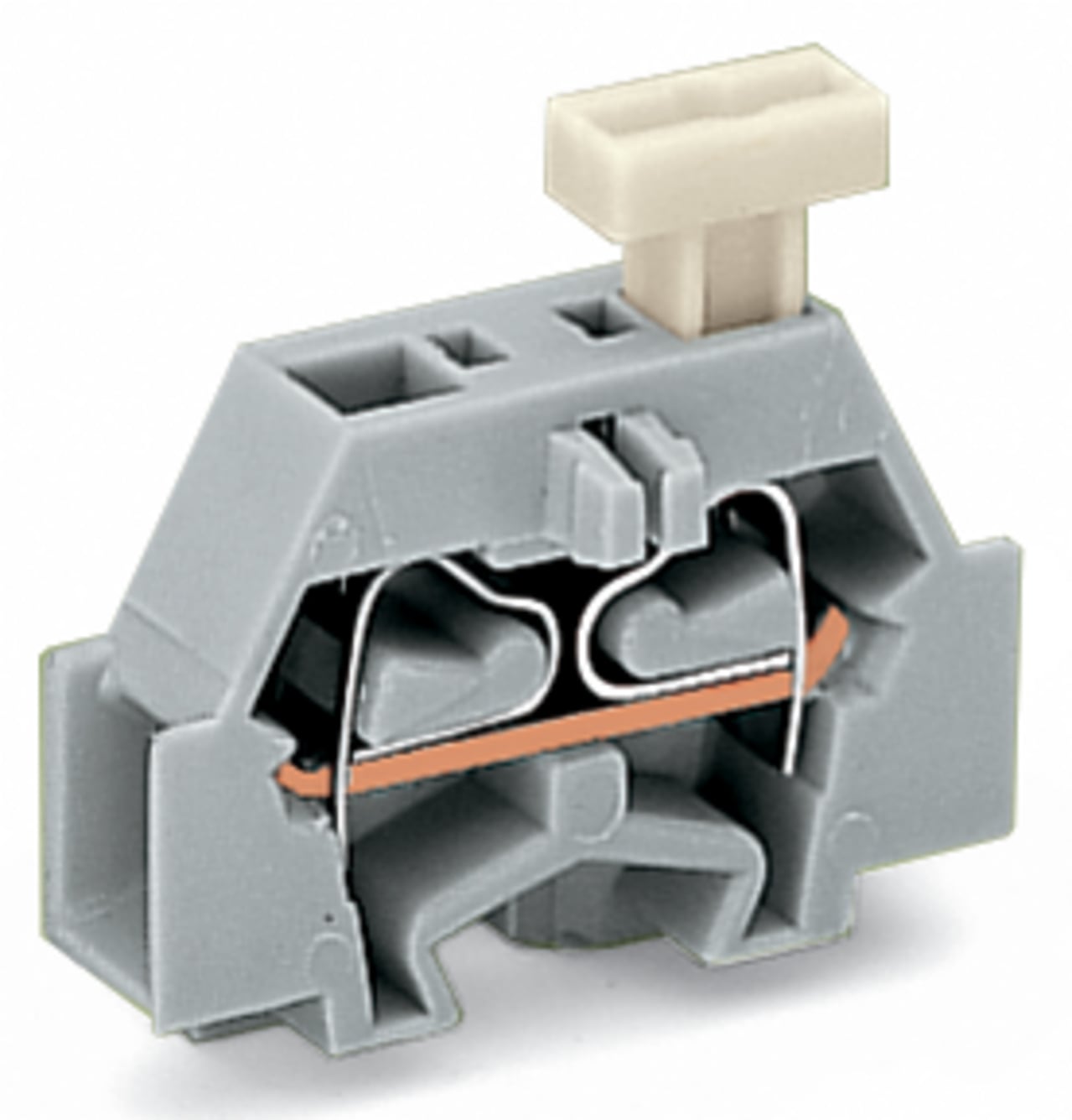 2-conductor terminal block; on one side with push-button; with fixing flange; 1-pole; for screw or similar mounting types; Fixing hole 3.2 mm ; 2.5 mm; CAGE CLAMP; 2,50 mm; gray