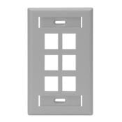 QuickPort Wallplate with ID window, single gang, 6-port, grey
