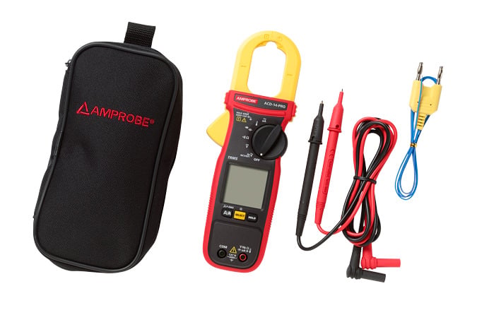 This rugged and reliable clamp meter is designed for professional electrician and technician that need a fast responding, feature packed, go-to clamp meter. This meter offers a complete range of measuring functions for both HVAC and electrical applications. This modern Clamp Meter features a large low-light backlit LCD dual display for dimly lit areas and is capable of simultaneously displaying voltage and amperage  to perform voltage drop tests. This meter offers TRMS, low pass filter, in-rush current, frequency, resistance, capacitance, temperature, DC micro-Amps, Amp-tip and non-contact voltage detection.