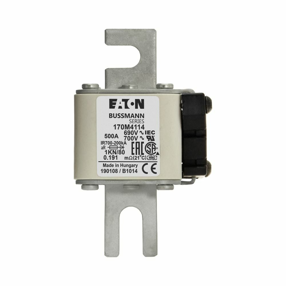 Fuse-link, high speed, 500 A, AC 690 V, DIN 1, 53 x 69 x 108 mm, aR, DIN, IEC, single indicator