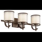 This 3 light wall fixture will effortlessly add to the beauty of your home.  Featuring a refined Mission Bronze(TM) finish and Satin Etched White Glass, this design can accent any space.