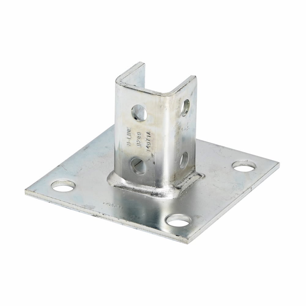 Eaton B-Line series post base, 3.5" H x 6" L x 6" W, Steel, Stainless steel type 316, Fits channel B22, Square post base, centered