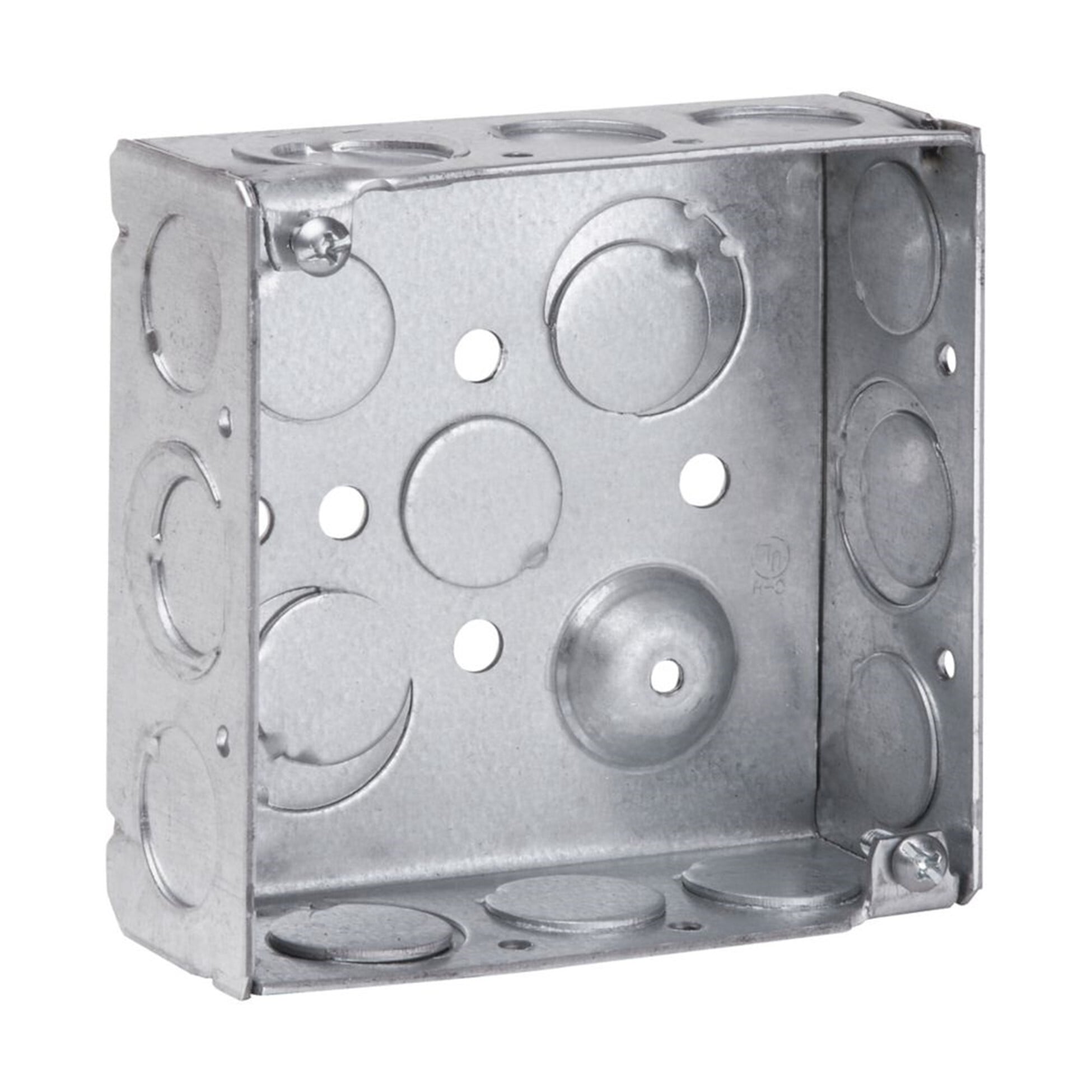 TP404 Square Outlet Box, Welded, Steel, 22 cubic inch capacity, 16 Knockouts, 4 inch x 4 inch x 2-1/2 inch