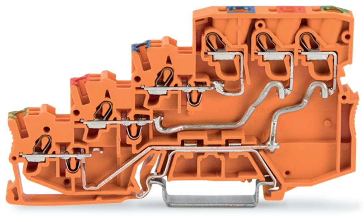 4-conductor sensor supply terminal block; with ground contact; with colored conductor entries; 2.5 mm; Push-in CAGE CLAMP; 2,50 mm; orange