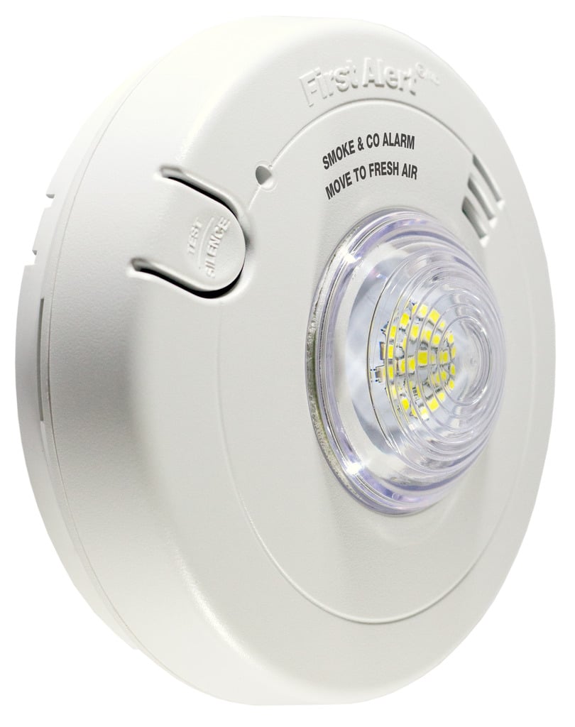 120V AC Smoke & Carbon Monoxide Alarm with LED Strobe and 10-Year Sealed Lithium Battery Backup