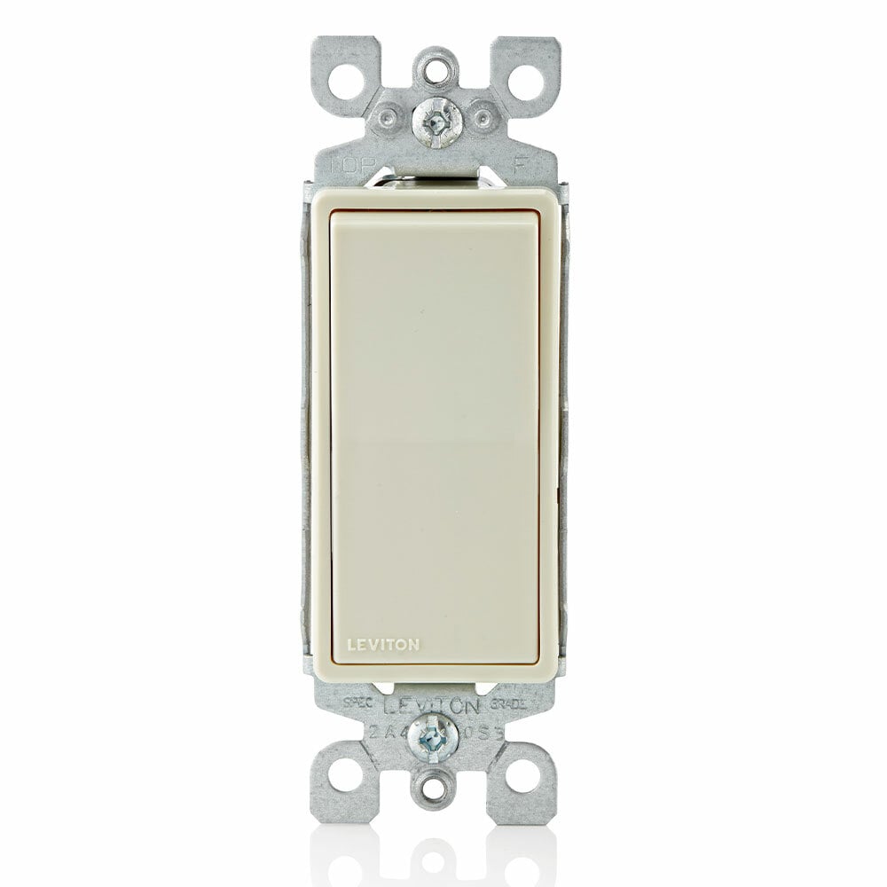 15 Amp, 120/277 Volt, Decora Rocker Single-Pole AC Quiet Switch, Residential Grade, Grounding, Light Almond