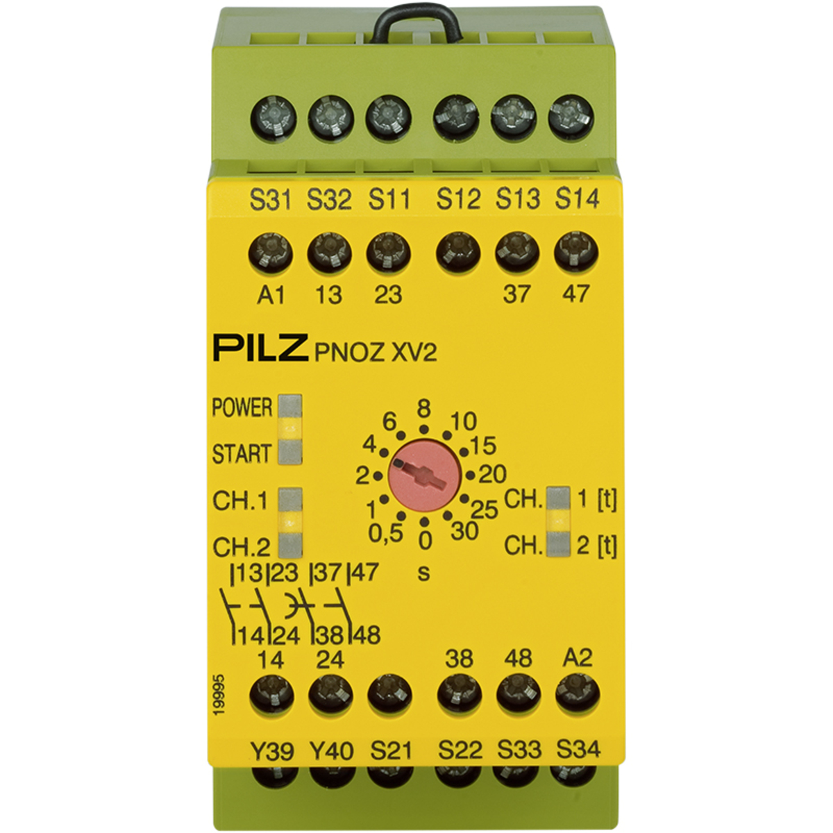 Safety Relay, 1/2-Channel Wiring with/without Detection of Shorts Across Contacts, 2 N/O, 2 N/Ot-d, UB = 24 VDC, 45mm, Screw Terminals Integrated, E-STOP Monitoring, Safety Gates, with 2 Delay-on De-Energization Contacts