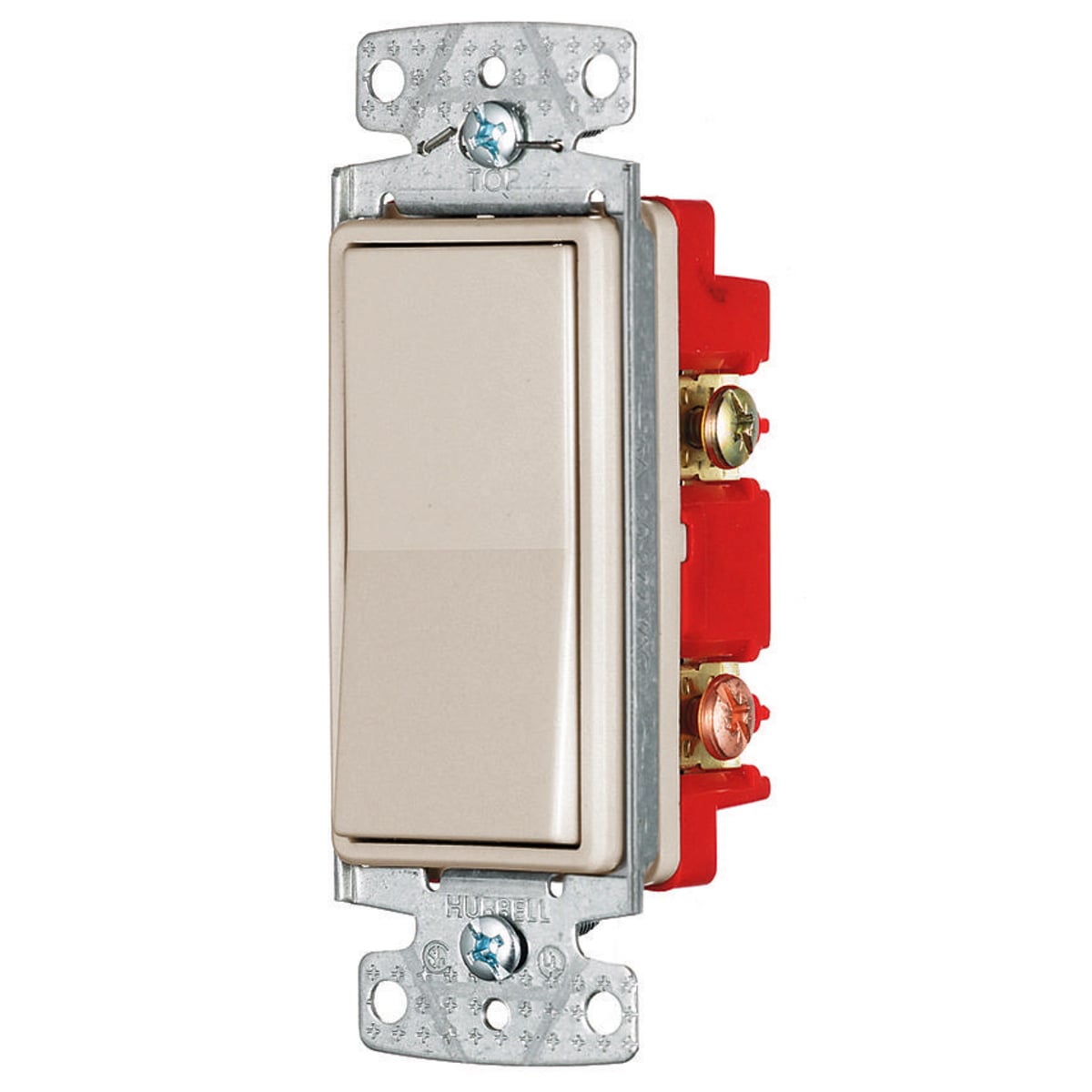 TradeSelect, Switches and Lighting Controls, Decorator Switch, Residential Grade, Rocker Switch, General Purpose AC, Four Way, 15A 120/277V AC, Push Back and Side Wired, Almond