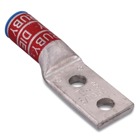 Aluminum Two-Hole Lug, Long Barrel, Blind End, Max 35kV, 3/0 AWG Wire, 3/8 Inch Bolt Size, 1 Inch Hole Spacing, Tin Plated, Die Code 60, Die Color Code Ruby