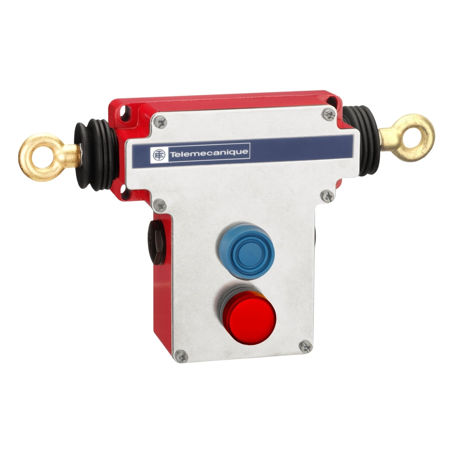 Dual emergency stop rope pull switch, Telemecanique rope pull switches XY2C, e 2x(1NC+1NO), 1/2" NPT, boot. pb, pilot light