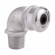 Eaton Crouse-Hinds series CGE cable gland, Cable range min/max: 0.625-0.750", Non-armoured and tray cable, 90 angle, Non-armoured gland, Feraloy iron alloy, General purpose, 1/2" NPT