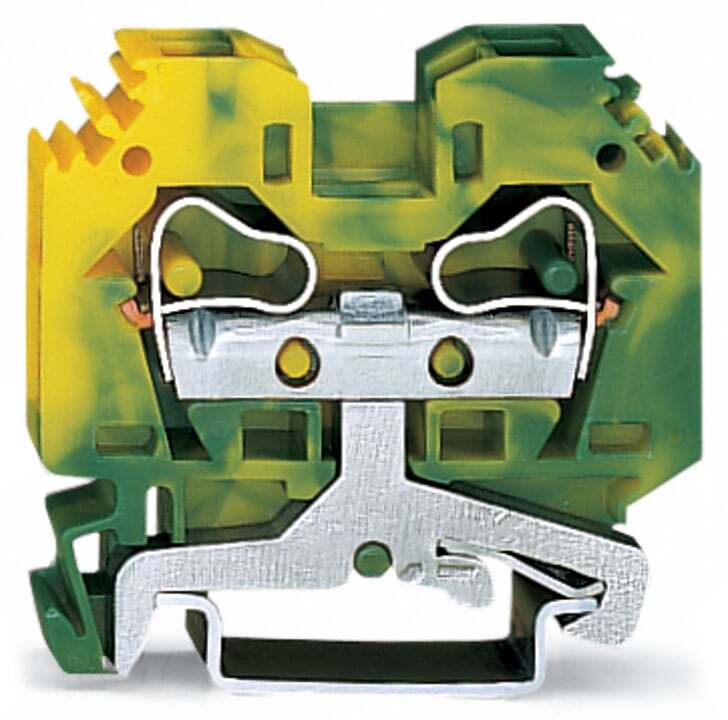 2-conductor ground terminal block; 10 mm; lateral marker slots; for DIN-rail 35 x 15 and 35 x 7.5; CAGE CLAMP; 10,00 mm; green-yellow