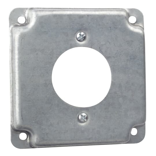 Square Box Surface Cover, 5 Cubic Inches, 4 Inch Square x 1/2 Inch Deep, 1-3/4 Inch Diameter Hole, Galvanized Steel, For use with #3330-30A 250 V Twist-Lock Receptacle