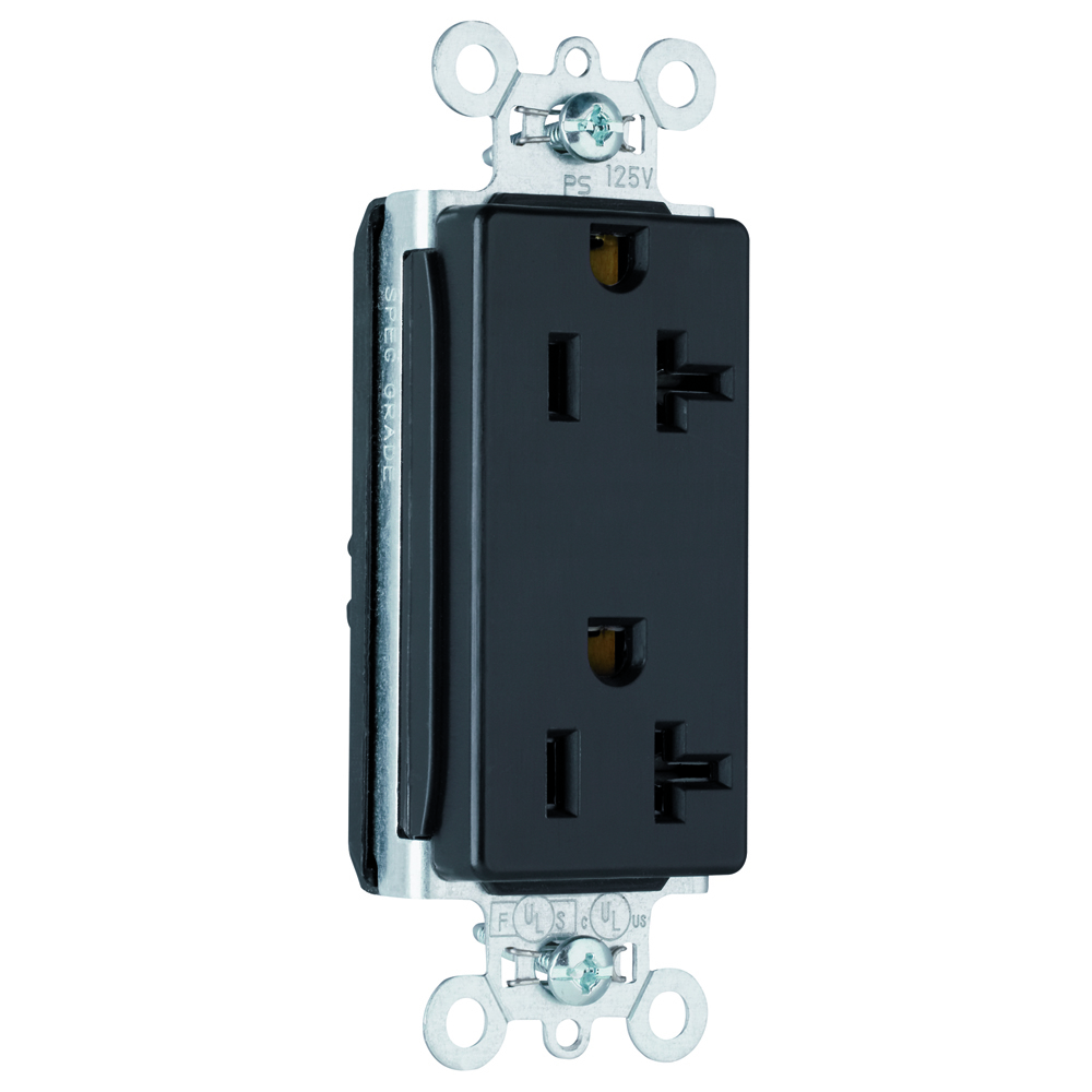 PlugTail Decorator Spec Grade Duplex Receptacle 20amp 125volt Black