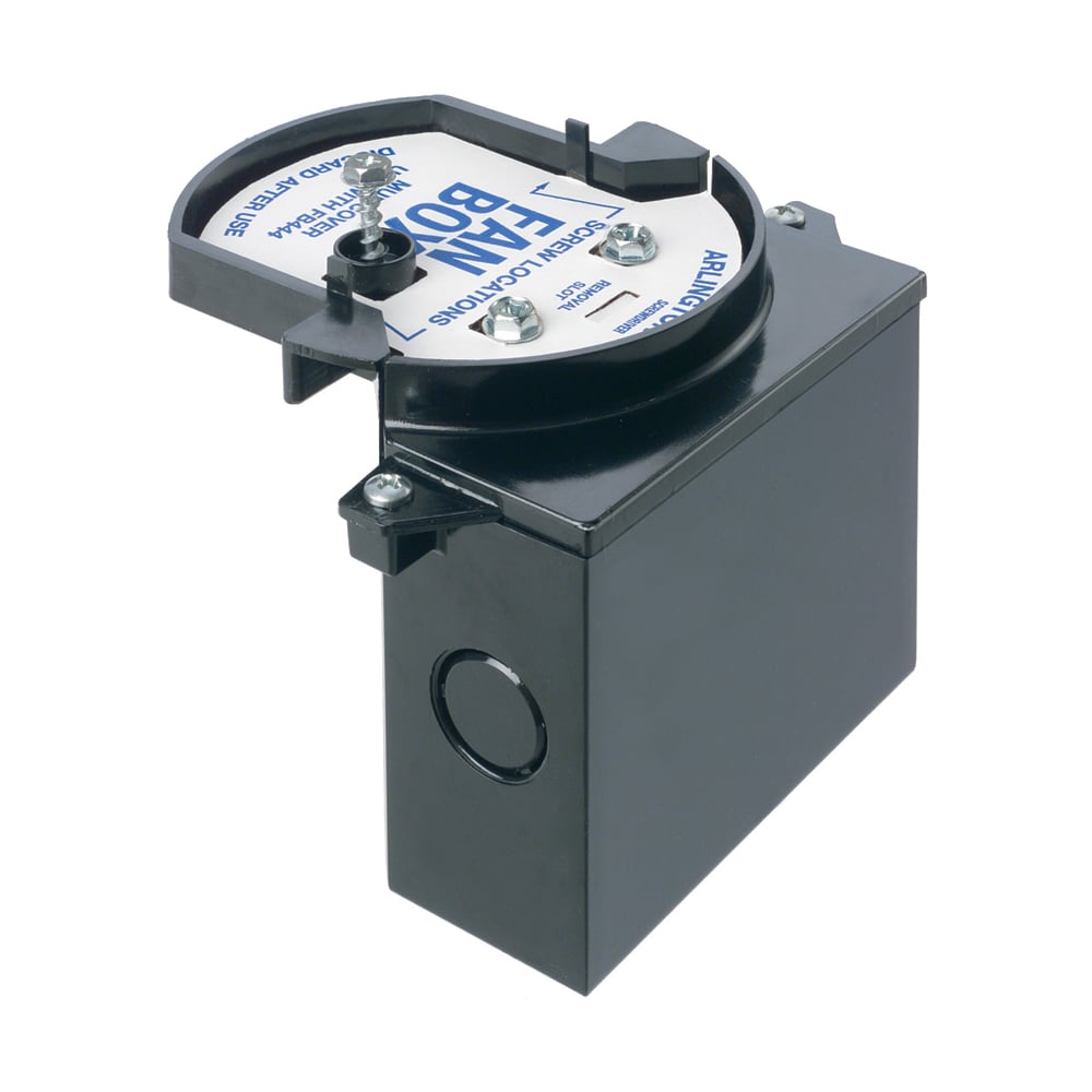L-shaped fan and fixture mounting box for single or double joists. 70lb fan, 200lb fixture rated for 1/2" or 5/8" drywall. 25.6 cu. 2 Hour Fire Rating.
