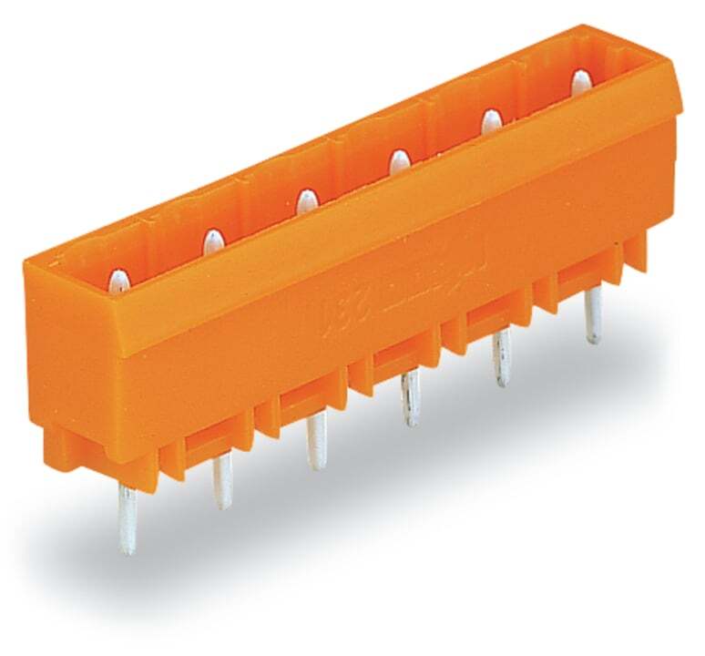 THT male header; 1.2 x 1.2 mm solder pin; straight; Pin spacing 7.62 mm; 2-pole; orange