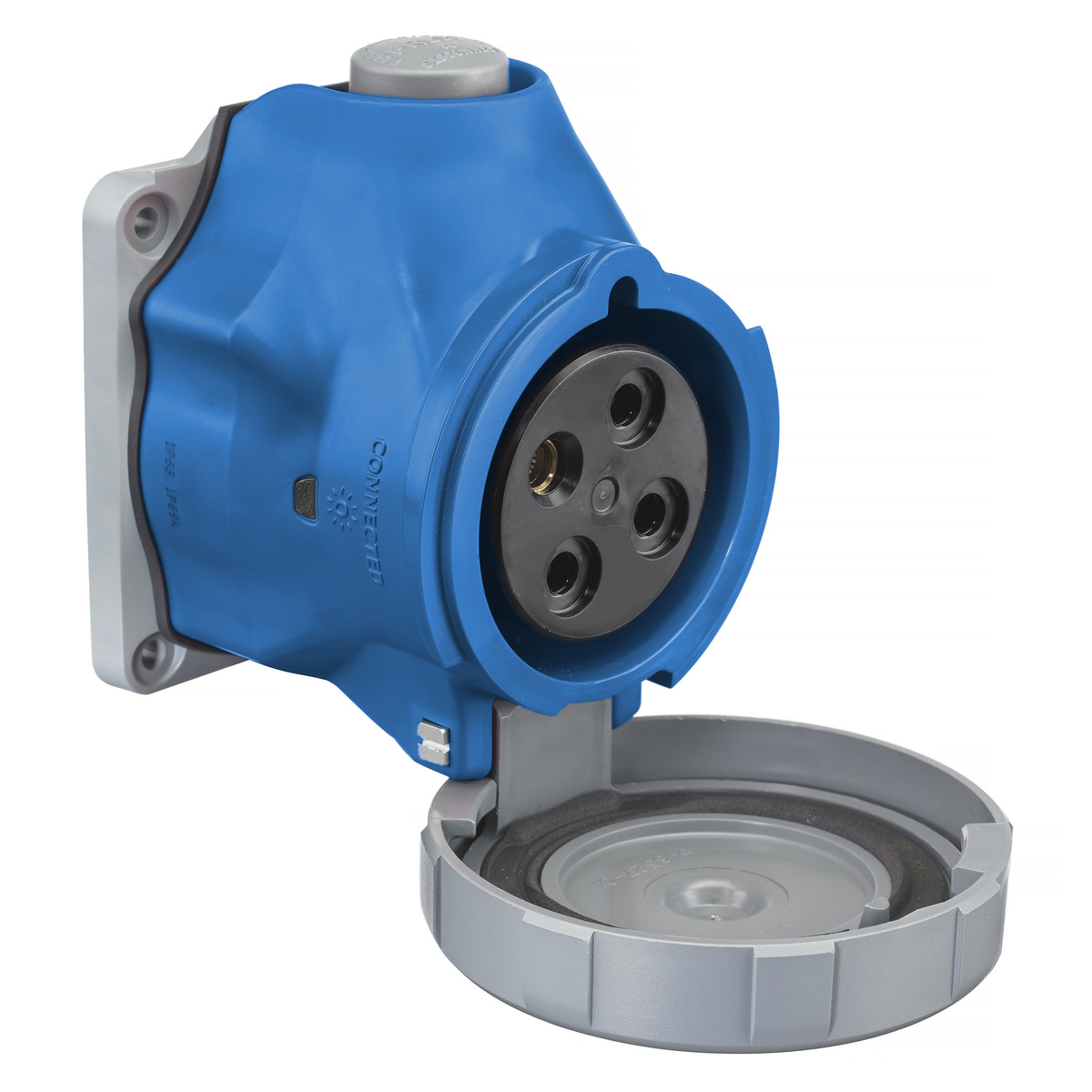 Heavy Duty IEC Pin and Sleeve, Receptacle, Switched, 60A 125/250V AC, 3-Pole 4-Wire Grounding, NEMA4X/IP69K