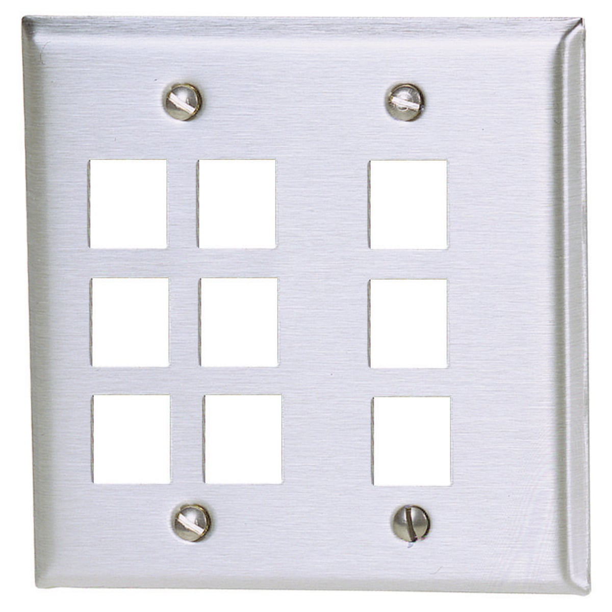 Phone/Data/Multimedia Faceplate, Stainless Steel Plate, Double-Gang, 9-Port