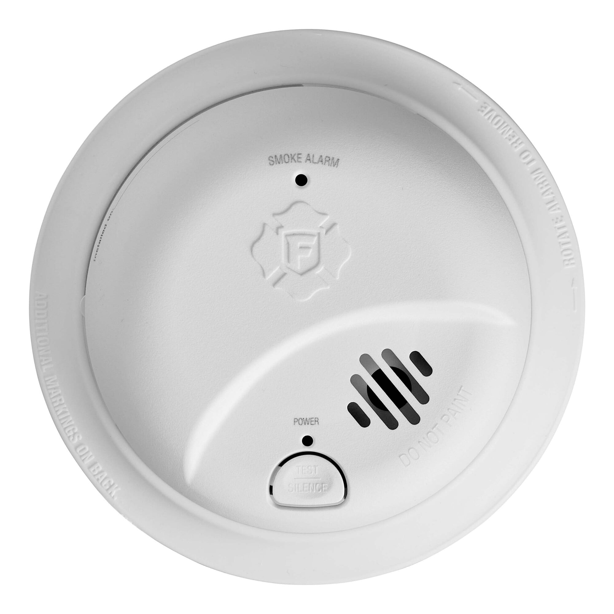 Battery powered smoke alarm with 10-Year sealed 3V lithium battery and silence feature.  Includes Ionization smoke sensing technology.