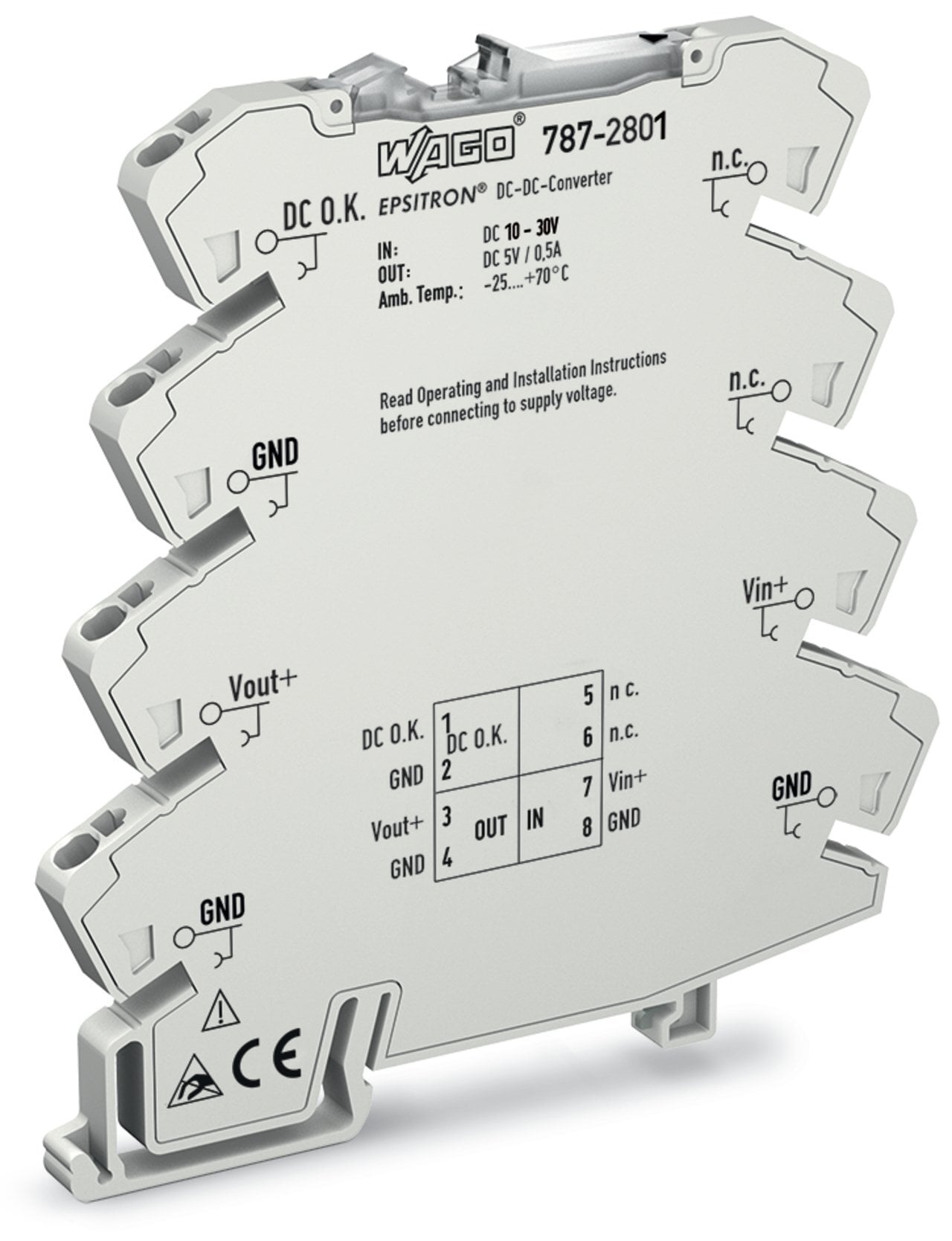 DC/DC Converter; 24 VDC input voltage; 5 VDC output voltage; 0.5 A output current; DC OK contact
