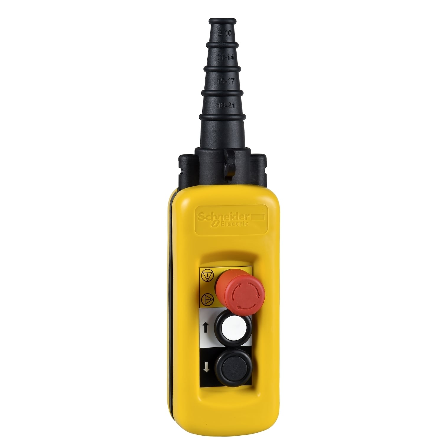 Pendant control station, Harmony XAC, plastic, yellow, pistol grip, 2 push buttons 1NO + 1NO
