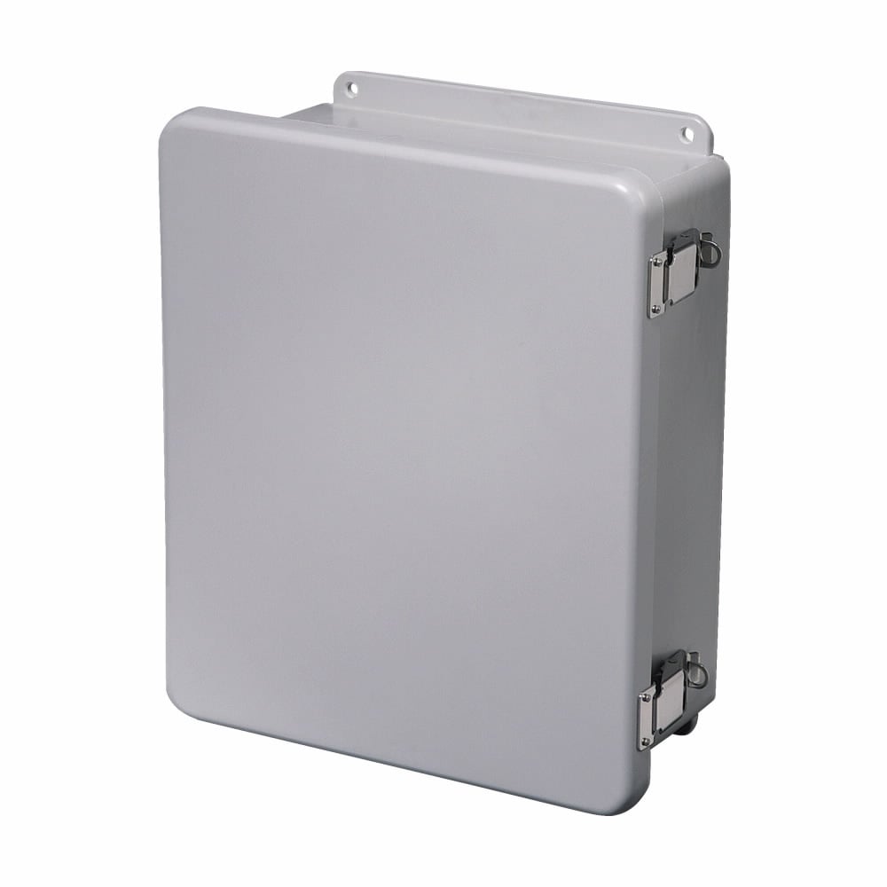 Eaton B-Line series JIC panel enclosure, 17.53" height, 6.23" length, 15.46" width, NEMA 4X, Hinged cover, 4XFCHQRC enclosure, Wall mount, Medium single door, External mounting feet, Fiberglass, Seamless poured in-place gasket