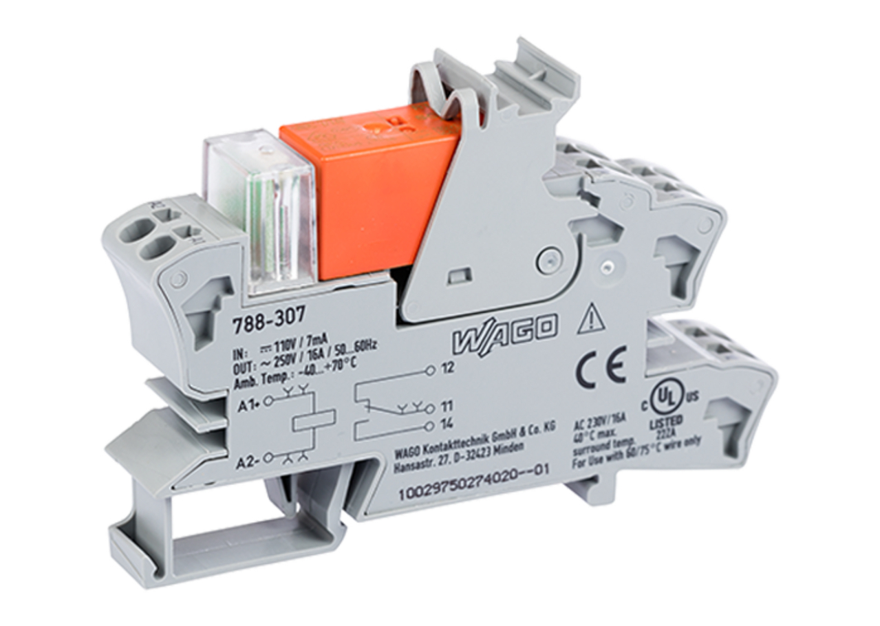 Relay module; Nominal input voltage: 110 VDC; 1 changeover contact; Limiting continuous current: 16 A; Red status indicator; Module width: 15 mm; 2,50 mm; gray