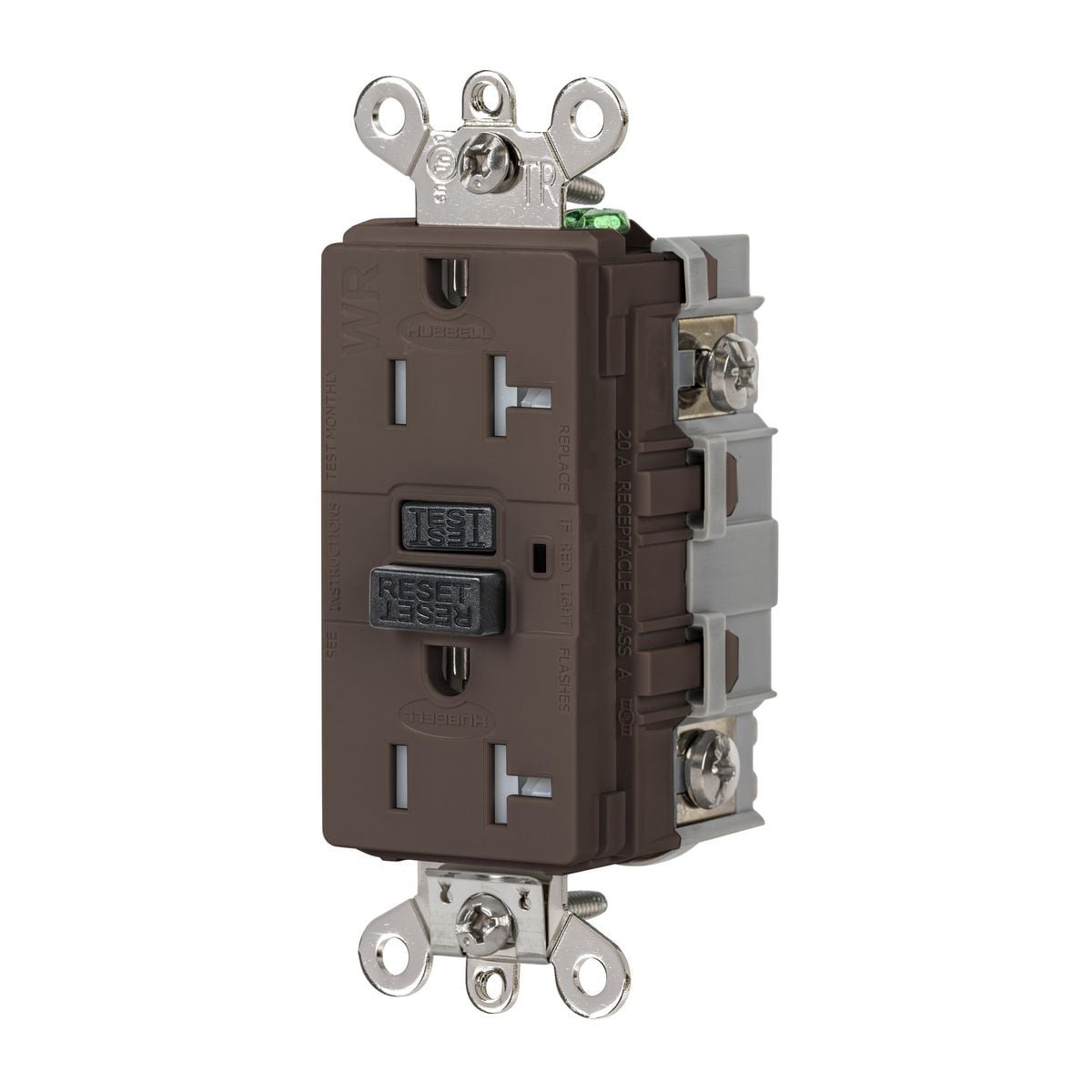 20A, 125V Industrial Grade, Tamper-Resistant, Weather-Resistant, Ground Fault Receptacle, Brown