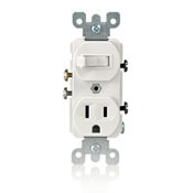 5225-T Duplex Combination Switch and Receptacle, 15 A, 120/277 V AC, 1/2 hp at 120 V AC, 2 hp at 240/277 V AC, 1 Poles, 3 Wires, 14 to 12 AWG Wire