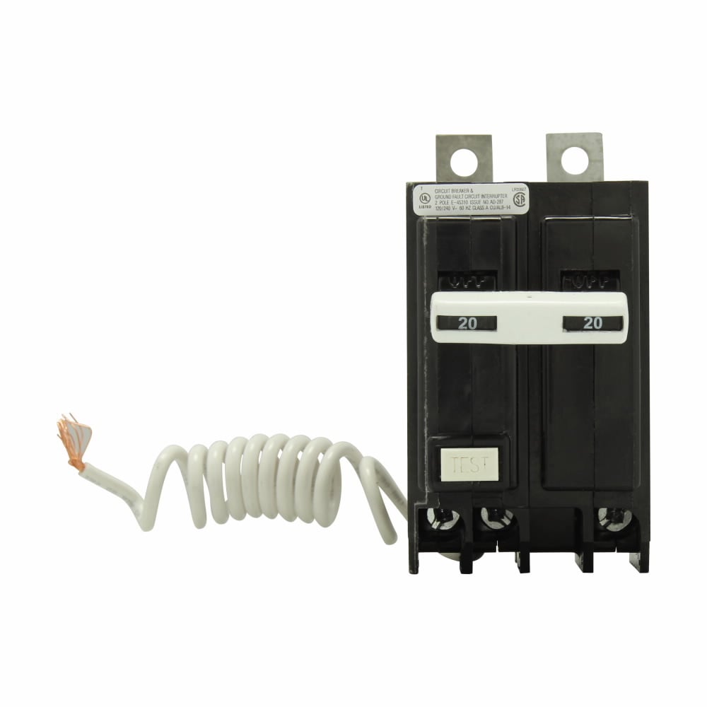 Eaton QB GFCI circuit breaker,Ground fault circuit breaker,15A,10 kAIC,Two-pole,120/240V,Common trip,5 mA Trip sensitivity,#14?10 Cu, #12?10 Al,QBGF