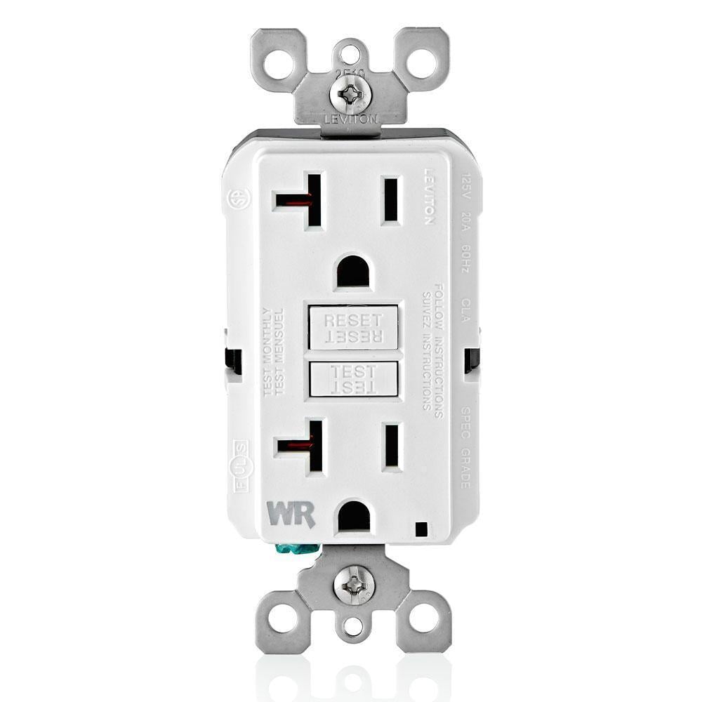GFWR2-W SmartlockPro Slim Feed Through Non-Tamper Resistant Weather Resistant Self-Test GFCI Receptacle With LED Indicator, 125 V AC, 20 A, 2 Poles, 3 Wires, White