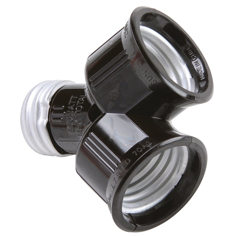 Single lampholder to twin lampholder, medium base, 15 amp, 250 volt, 660 watt, Brown.