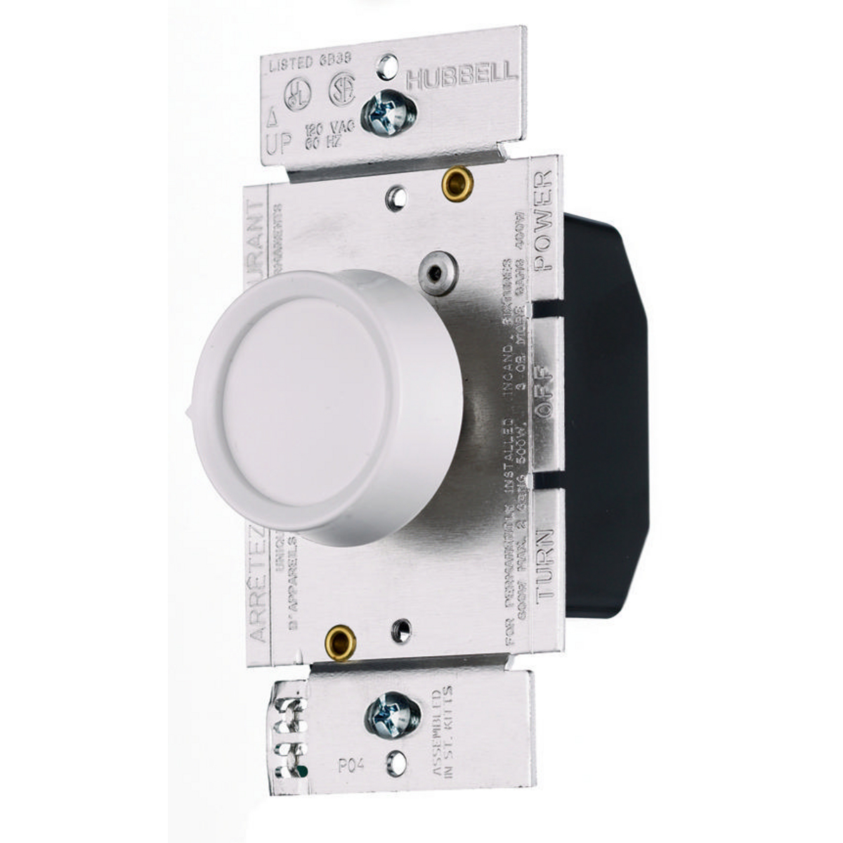 Switches and Lighting Controls, Dimmer, Rotary, Three Way, 600W 120V AC , Ivory/White