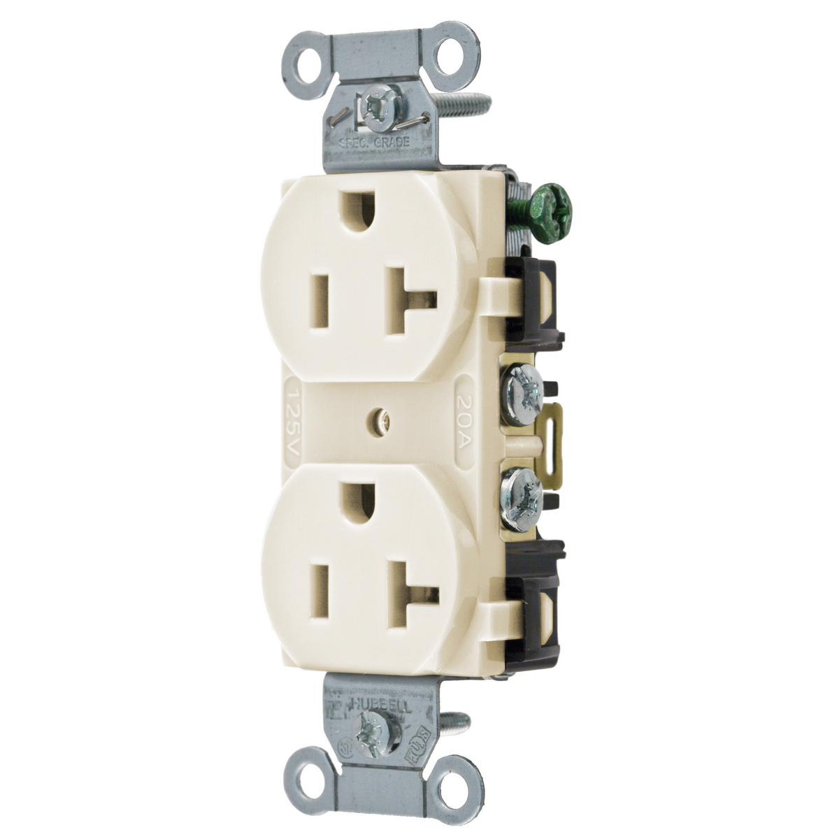 Straight Blade Devices, Receptacles, Duplex, Commercial/Industrial Grade, 2-Pole 3-Wire Grounding, 20A 125V, 5-20R, Light Almond, Single Pack.