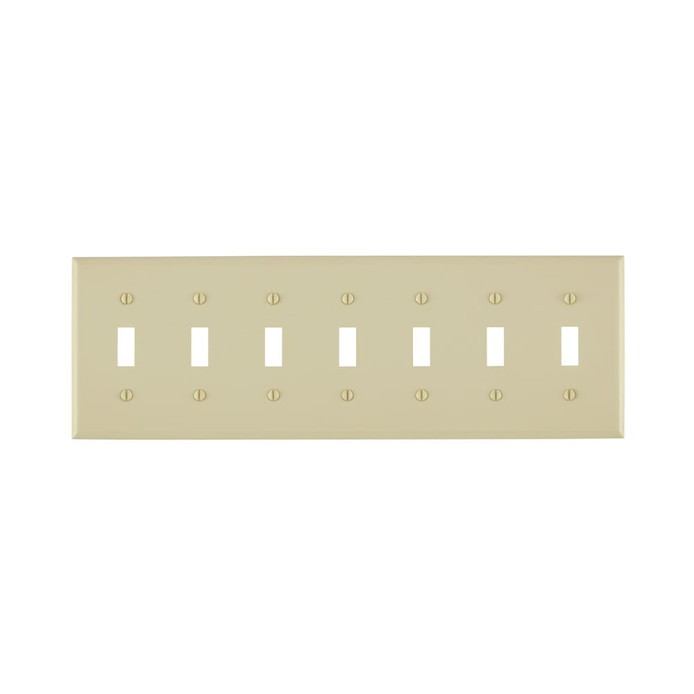 7-Gang Toggle Device Switch Wallplate, Standard Size, Painted Metal, Device Mount - Ivory