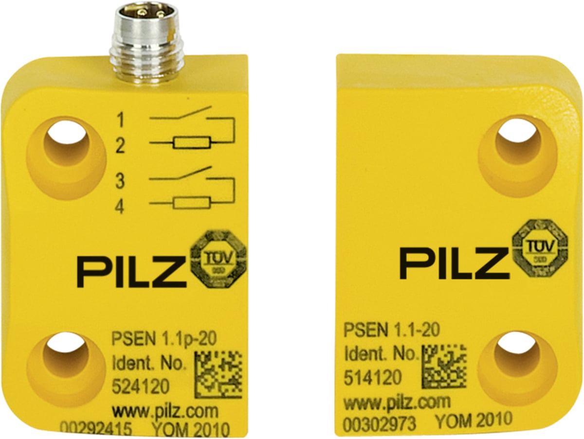 Magnetic Safety Switch, 2 n/o, 4-Pin M8 Male Connector, Square Design, Height Design 13mm, Switching Distance 8mm, PU = 1 Piece with Actuator