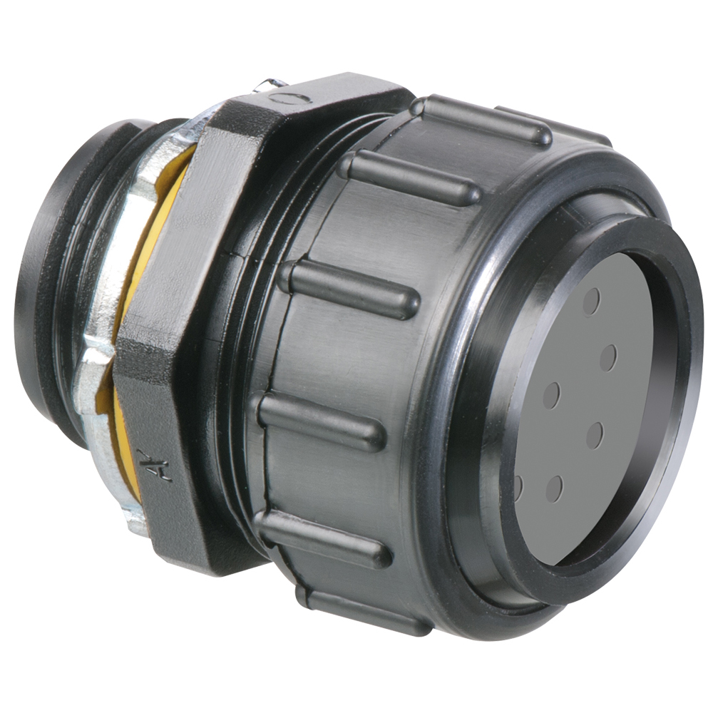 Non-metallic, 1" multi-hole cord grip holds up to 9 cables and is idea for the connection of cables into solar raceways, fittings, and combiner or junction boxes.