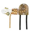 On-Off Canopy Switch - Single Circuit With Metal Chain - White Cord And Bell - 6A-125V, 3A-250V Rating - Brass Finish