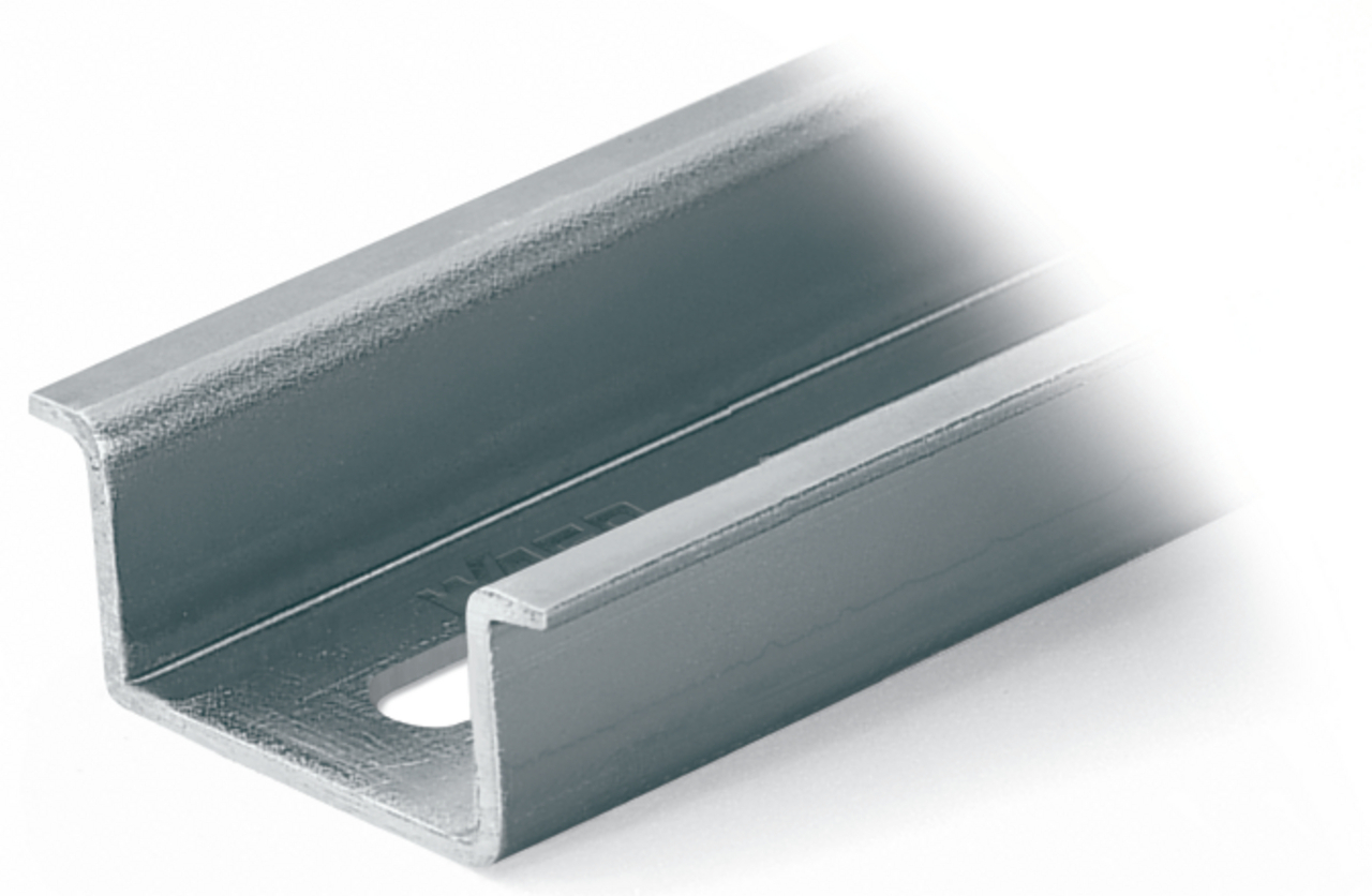 Steel carrier rail; 35 x 15 mm; 1.5 mm thick; 2 m long; slotted; similar to EN 60715; silver-colored