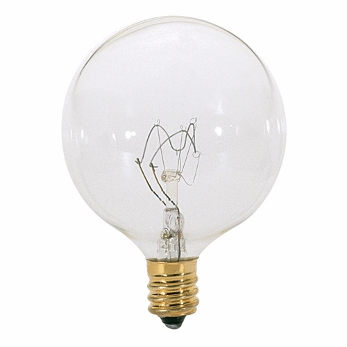 Incandescent Globe Lamp, Designation: 15G16 1/2, 120 V, 15 WTT, G16 1/2 Shape, E12 Candelabra Base, Clear, C-7A Filament, 1500 HR, Lumens: 114 LM Initial, 3 IN Length, 2-1/16 IN Diameter