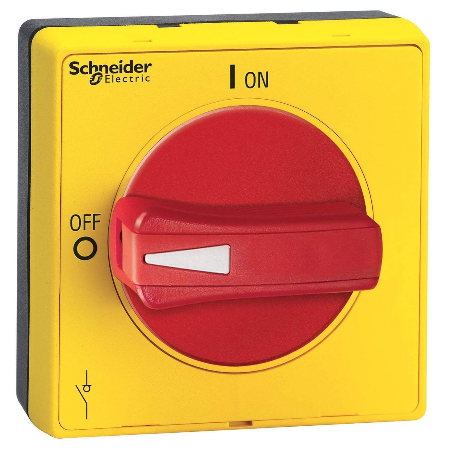 Disconnect switch, TeSys VLS, protruding rotary handle, screw mounting, 65x65mm, red handle, 5mm shaft