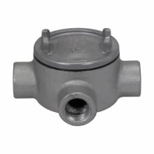Eaton Crouse-Hinds series Condulet GUA conduit outlet box with cover, 3" cover opening diameter, Feraloy iron alloy, W shape, 3/4"