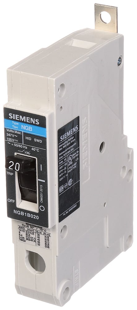 BREAKER NGB 1P 20A 347V 14KA LD LUG W/LOAD LUGS INDIV PK