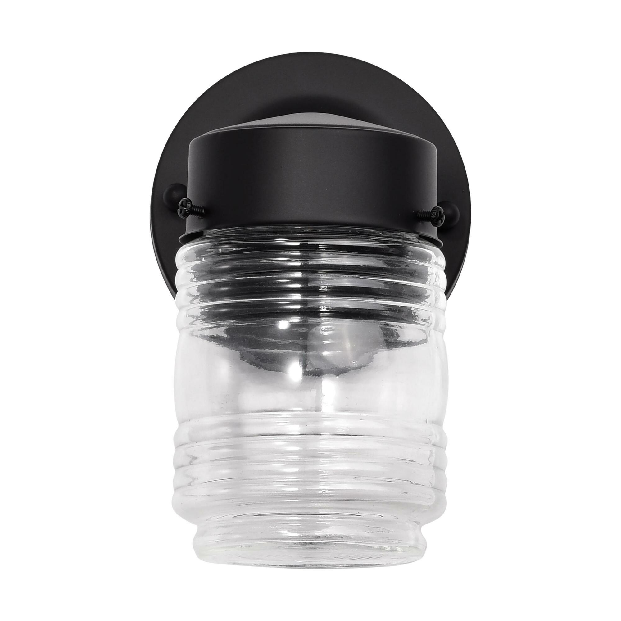 8W 1-Light Porch Wall - Mason Jar 3K - Black Finish with Clear Glass