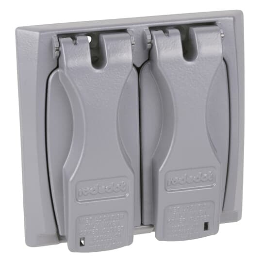 Two Gang Universal Flip-Lid Weatherproof Receptacle Cover, Silver, Zinc Alloy