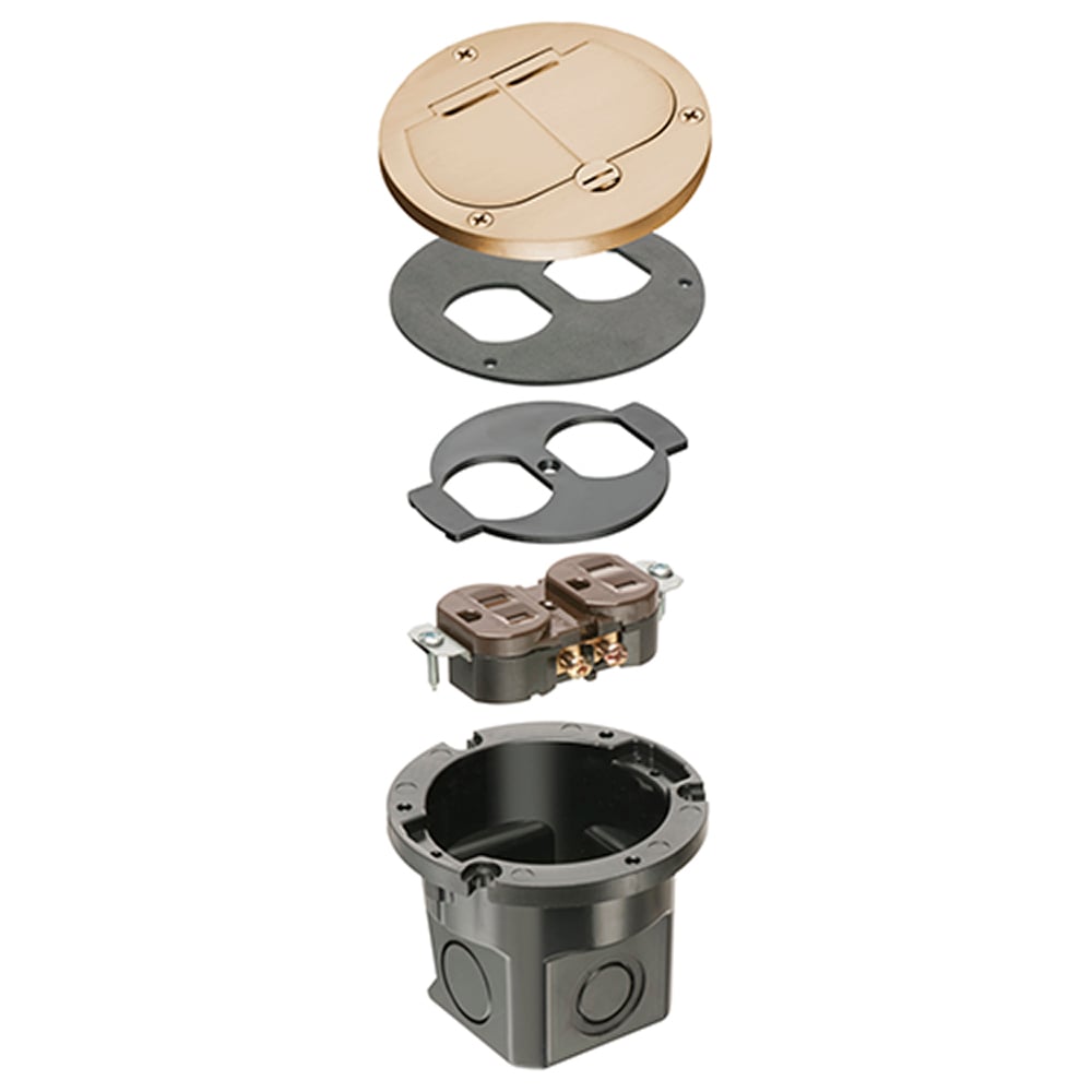 Flush to the floor cut in box kit with brass cover with (2) flip lid.