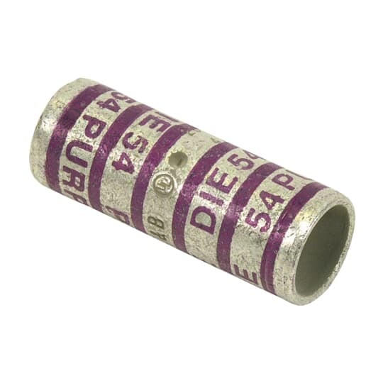 Copper Two-Way Splice Connector, Standard Barrel, Max 35kV, Wire Size 4/0 AWG, Tin Plated, Die Code 54, Die Color Code Purple