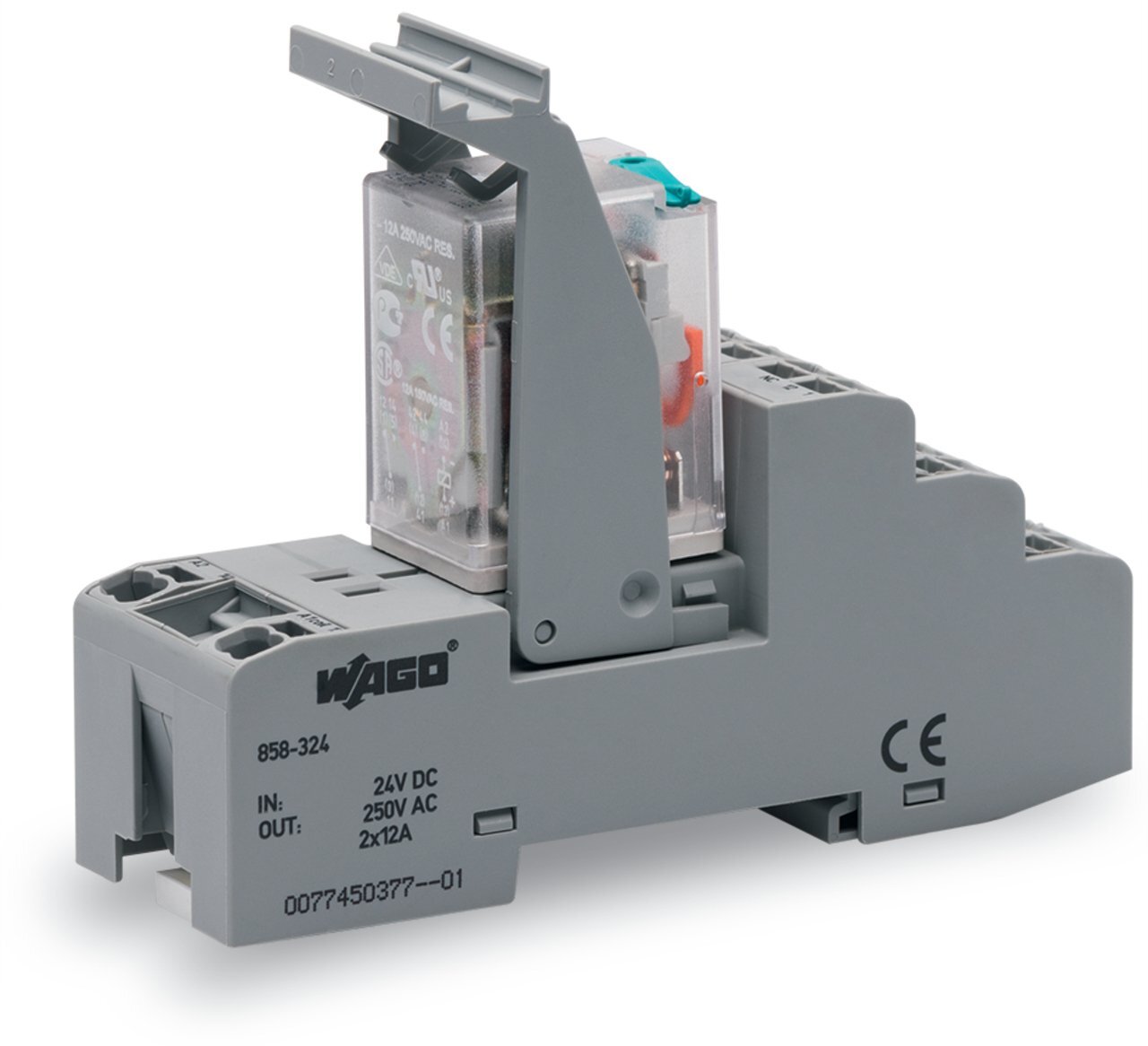 Relay module; Nominal input voltage: 24 VDC; 2 changeover contacts; Limiting continuous current: 12 A; with manual operation; Red status indicator; Module width: 31 mm; 1,50 mm